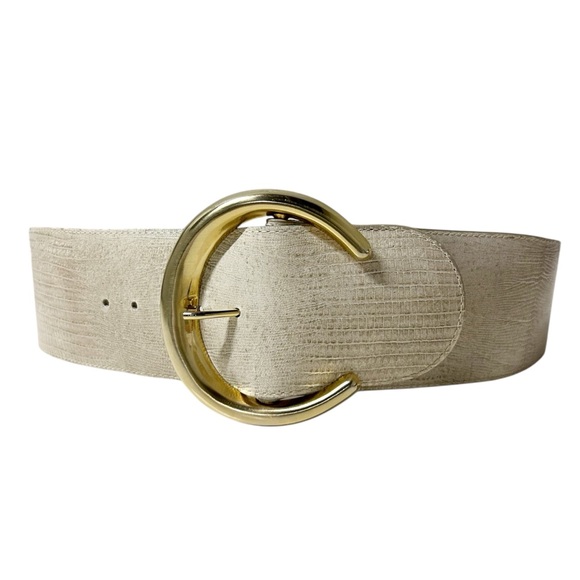 Wide Belt STEERHIDE Leather Gold Buckle Sz M 34” Long IGUANA GRAIN MADE in USA - Picture 2 of 9